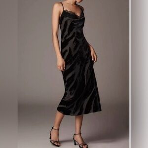 NWOT Anthropologie Black Slip Dress - Cowl Neck - Velvet Zebra Print